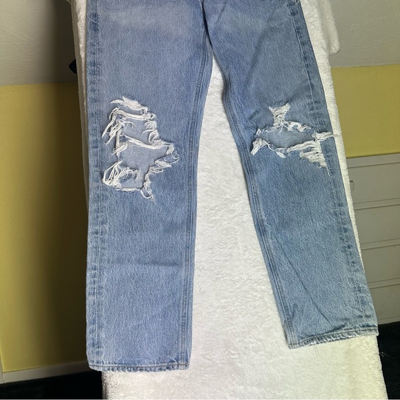 Agolde 90s Jeans Distressed Mid Rise Baggy Fit Button Fly Denim 25 Straight Leg - Picture 6 of 11
